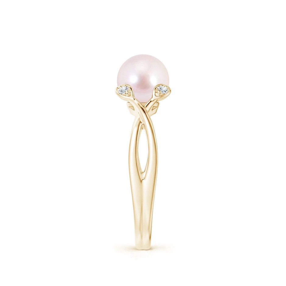 7mm AAAA Japanese Akoya Pearl Crossover Shank Engagement Ring in Yellow Gold side 2