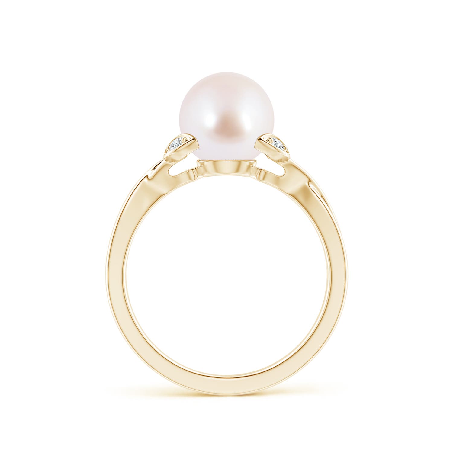 8mm AAA Japanese Akoya Pearl Crossover Shank Engagement Ring in Yellow Gold