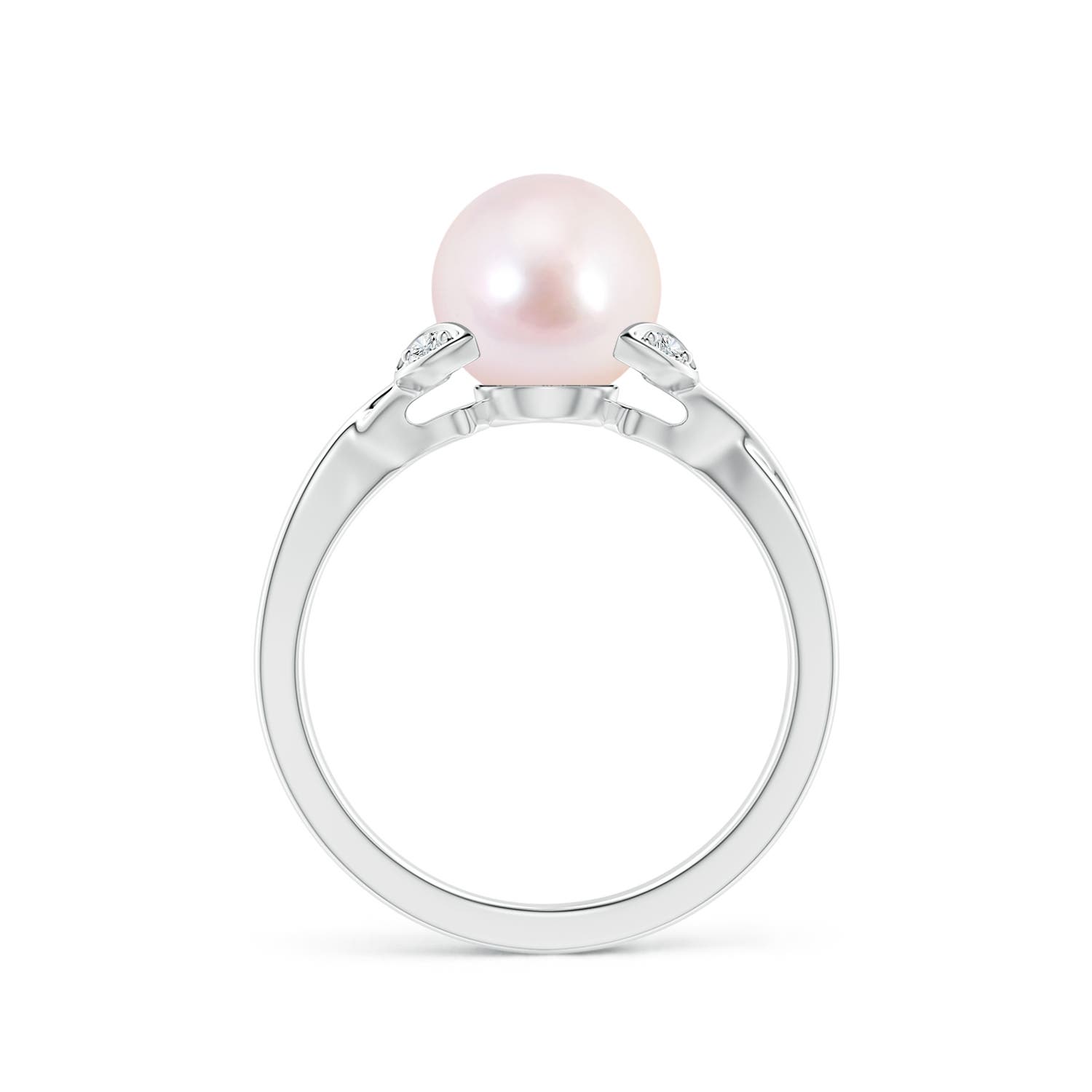 8mm AAAA Japanese Akoya Pearl Crossover Shank Engagement Ring in White Gold - side 1