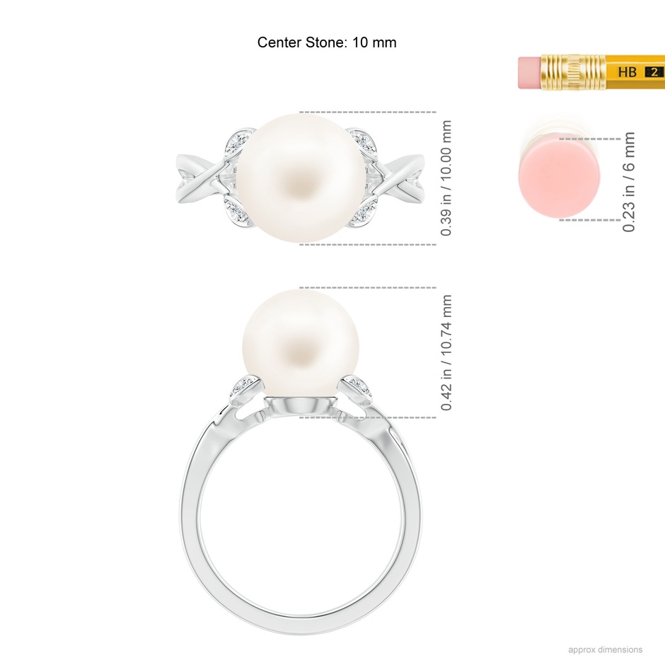 10mm AA Freshwater Pearl Crossover Shank Engagement Ring in P950 Platinum ruler
