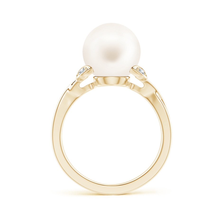 10mm AA Freshwater Pearl Crossover Shank Engagement Ring in Yellow Gold side 1