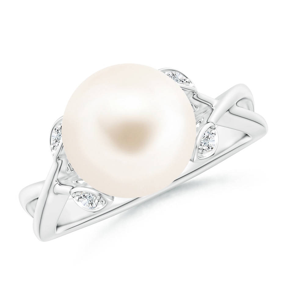 10mm AAA Freshwater Pearl Crossover Shank Engagement Ring in White Gold 