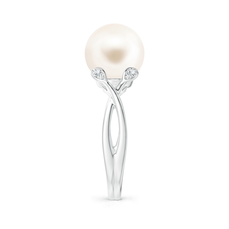 10mm AAA Freshwater Pearl Crossover Shank Engagement Ring in White Gold side 2