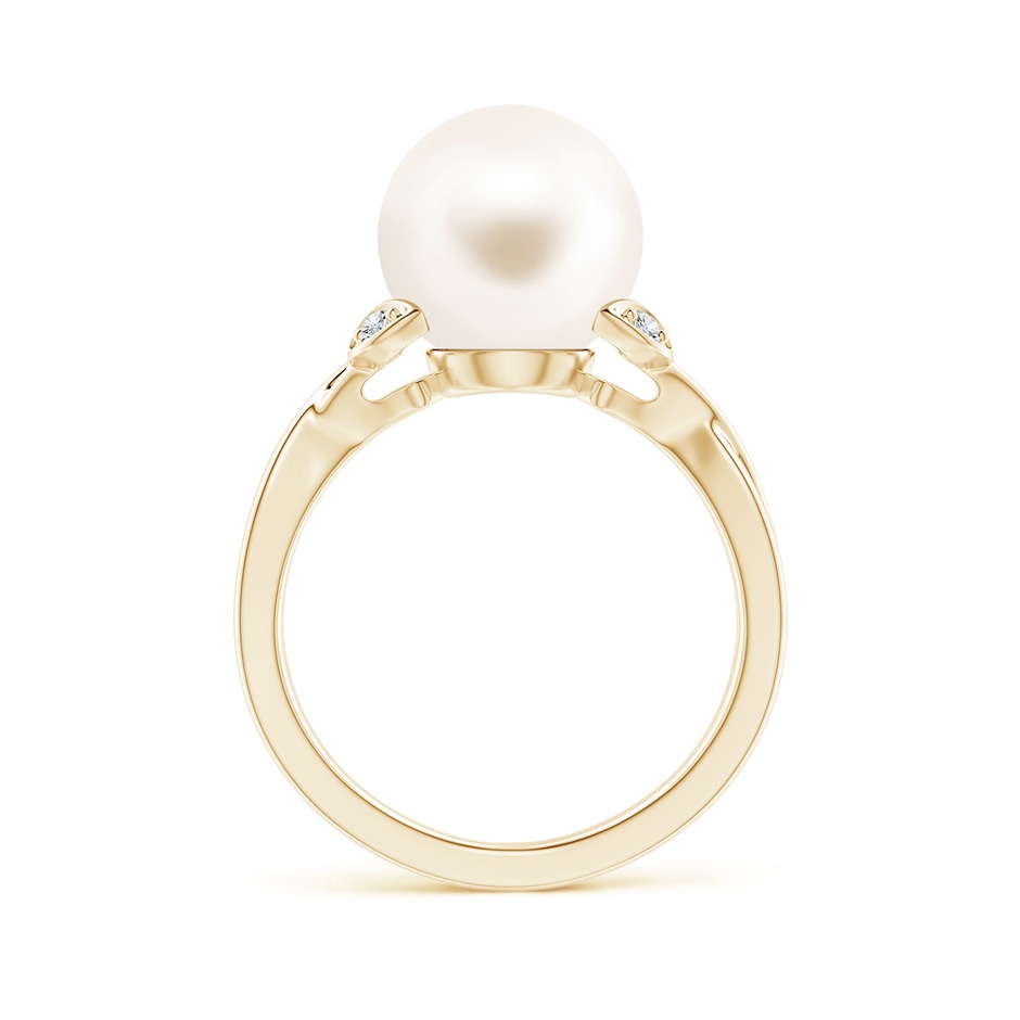 10mm AAA Freshwater Pearl Crossover Shank Engagement Ring in Yellow Gold side 1