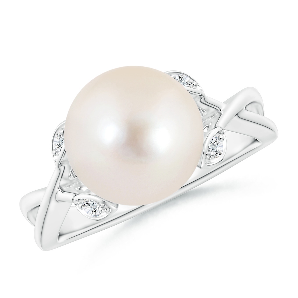 10mm AAAA Freshwater Pearl Crossover Shank Engagement Ring in P950 Platinum