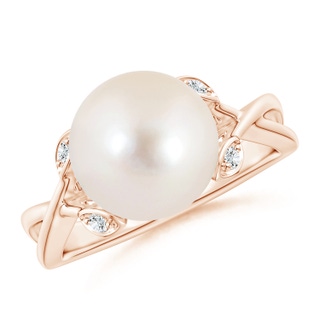 10mm AAAA Freshwater Pearl Crossover Shank Engagement Ring in Rose Gold