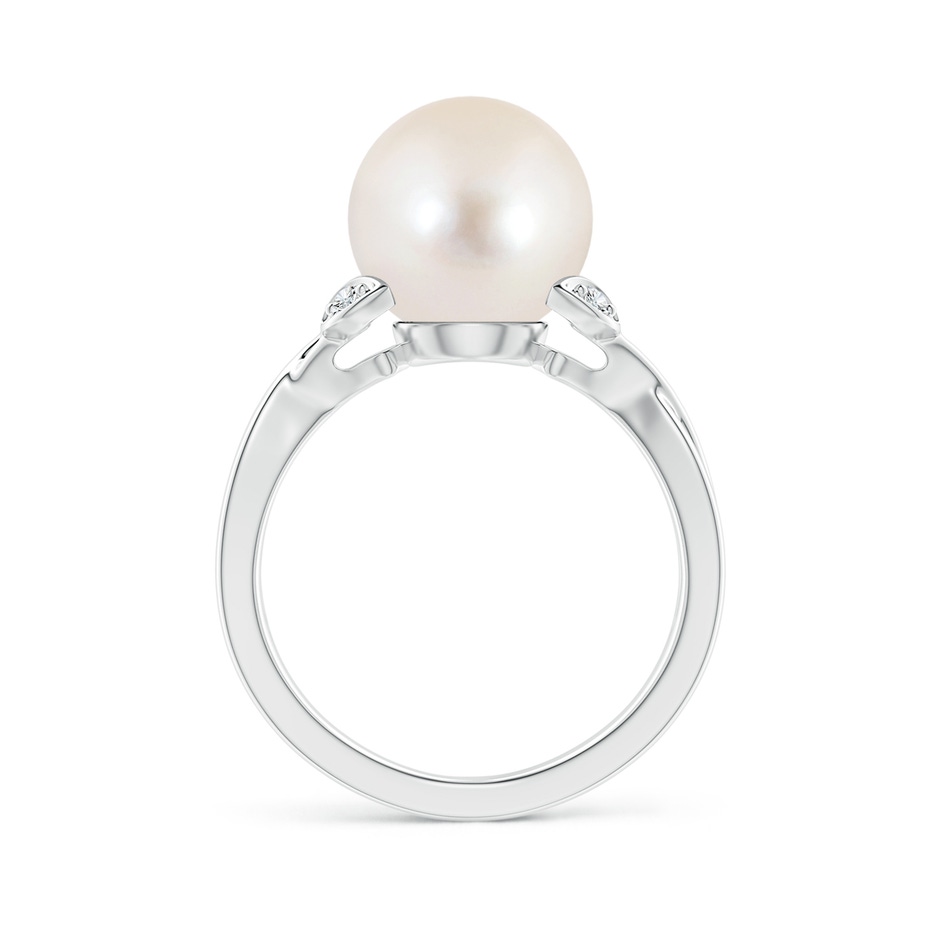 10mm AAAA Freshwater Pearl Crossover Shank Engagement Ring in White Gold side 1