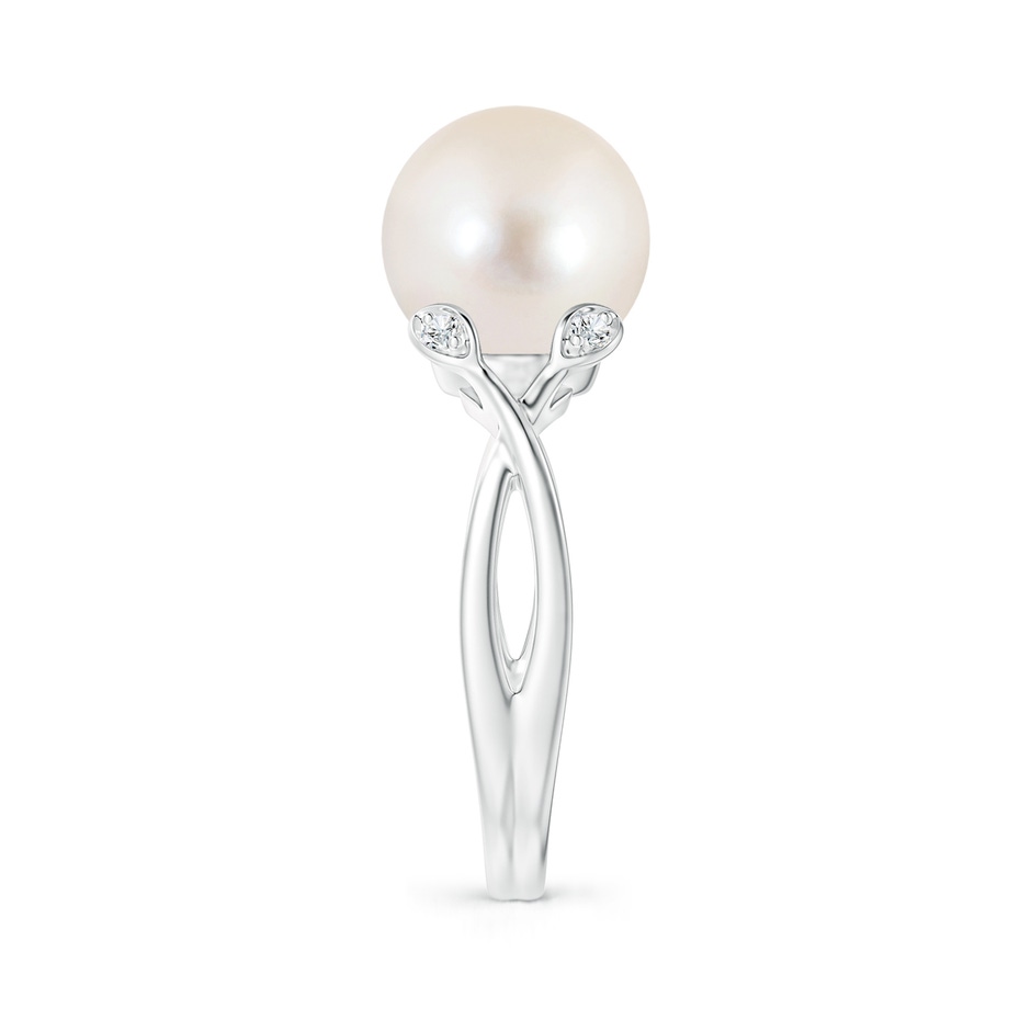 10mm AAAA Freshwater Pearl Crossover Shank Engagement Ring in White Gold side 2