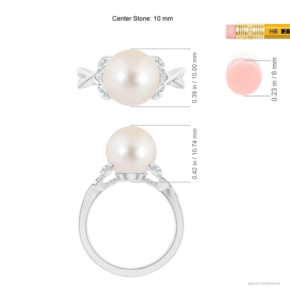 10mm AAAA Freshwater Pearl Crossover Shank Engagement Ring in White Gold ruler