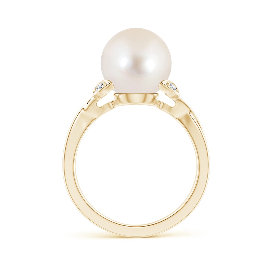 10mm AAAA Freshwater Pearl Crossover Shank Engagement Ring in Yellow Gold side 1