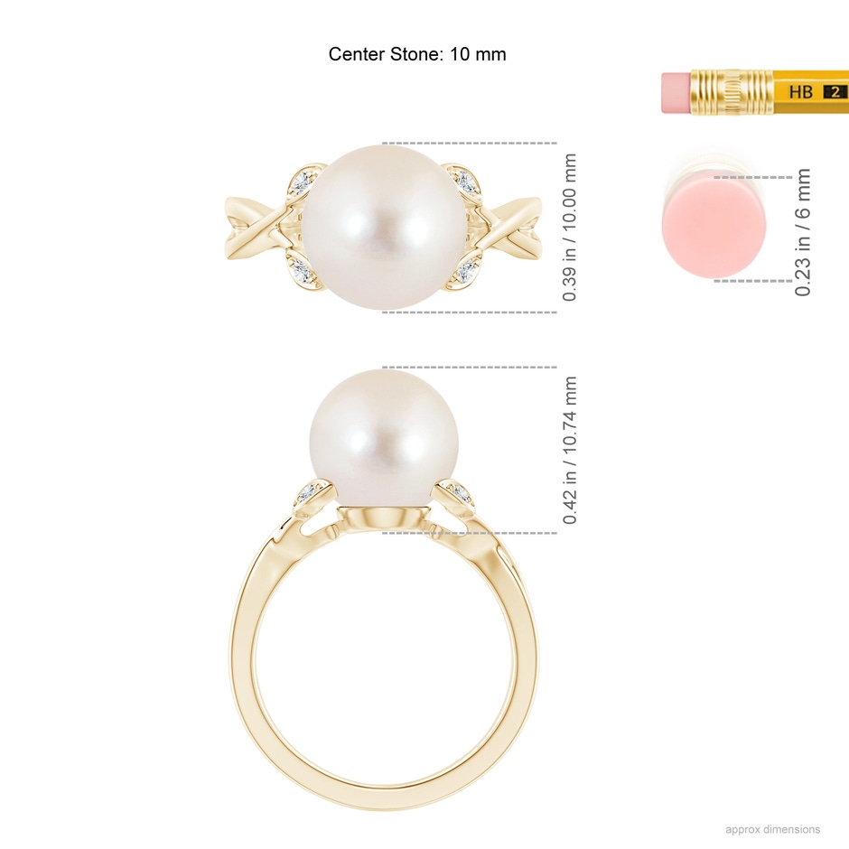 10mm AAAA Freshwater Pearl Crossover Shank Engagement Ring in Yellow Gold ruler