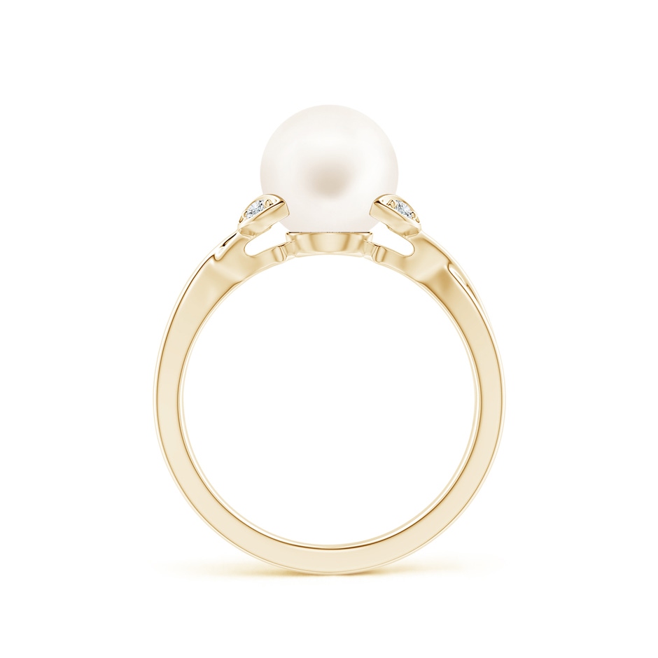 8mm AA Freshwater Pearl Crossover Shank Engagement Ring in Yellow Gold side 1