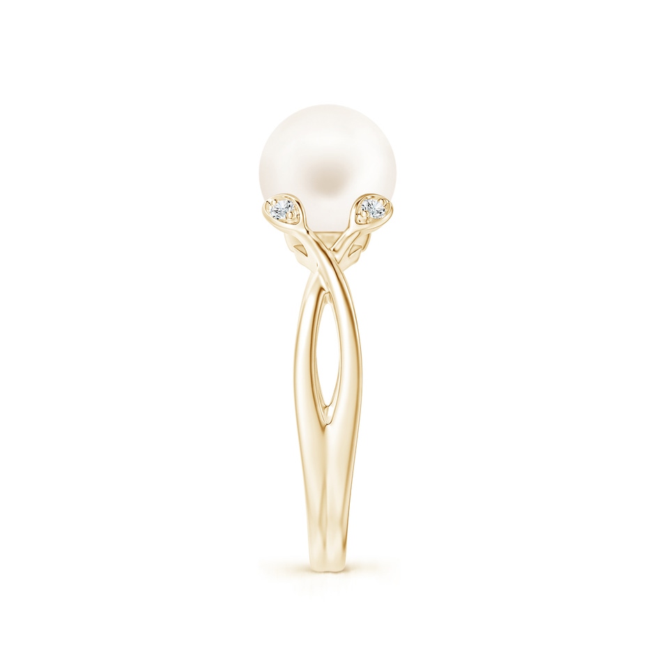 8mm AA Freshwater Pearl Crossover Shank Engagement Ring in Yellow Gold side 2