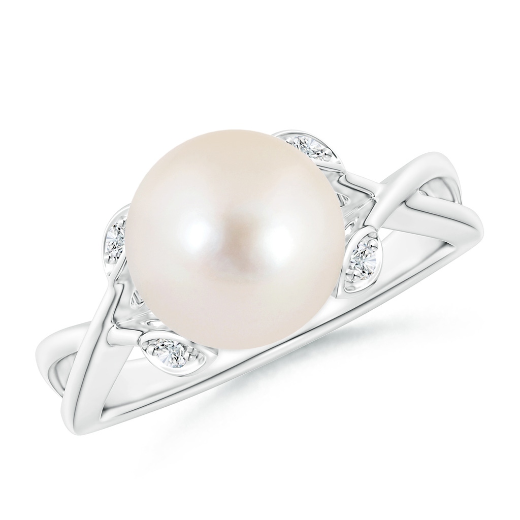 9mm AAAA Freshwater Pearl Crossover Shank Engagement Ring in White Gold