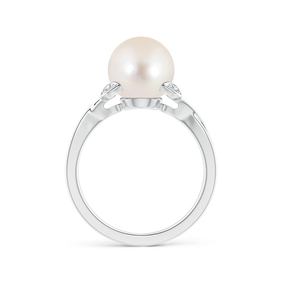 9mm AAAA Freshwater Pearl Crossover Shank Engagement Ring in White Gold side 1