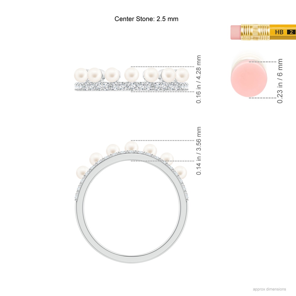 2.5mm AA Classic Seven Freshwater Pearl Band with Diamonds in White Gold ruler
