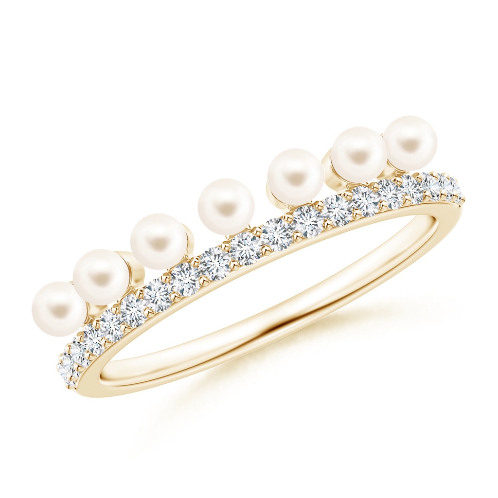 2.5mm AAA Classic Seven Freshwater Pearl Band with Diamonds in Yellow Gold
