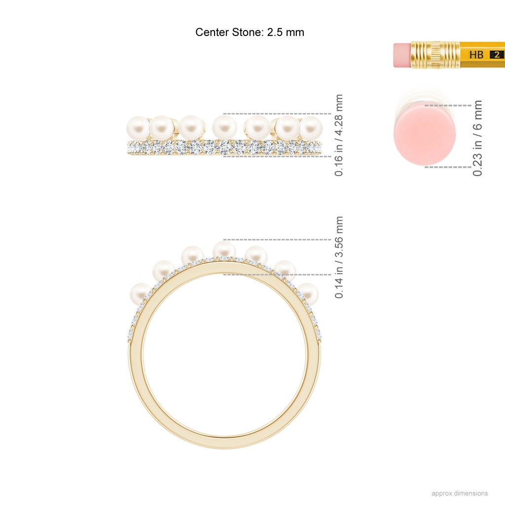 2.5mm AAA Classic Seven Freshwater Pearl Band with Diamonds in Yellow Gold Ruler