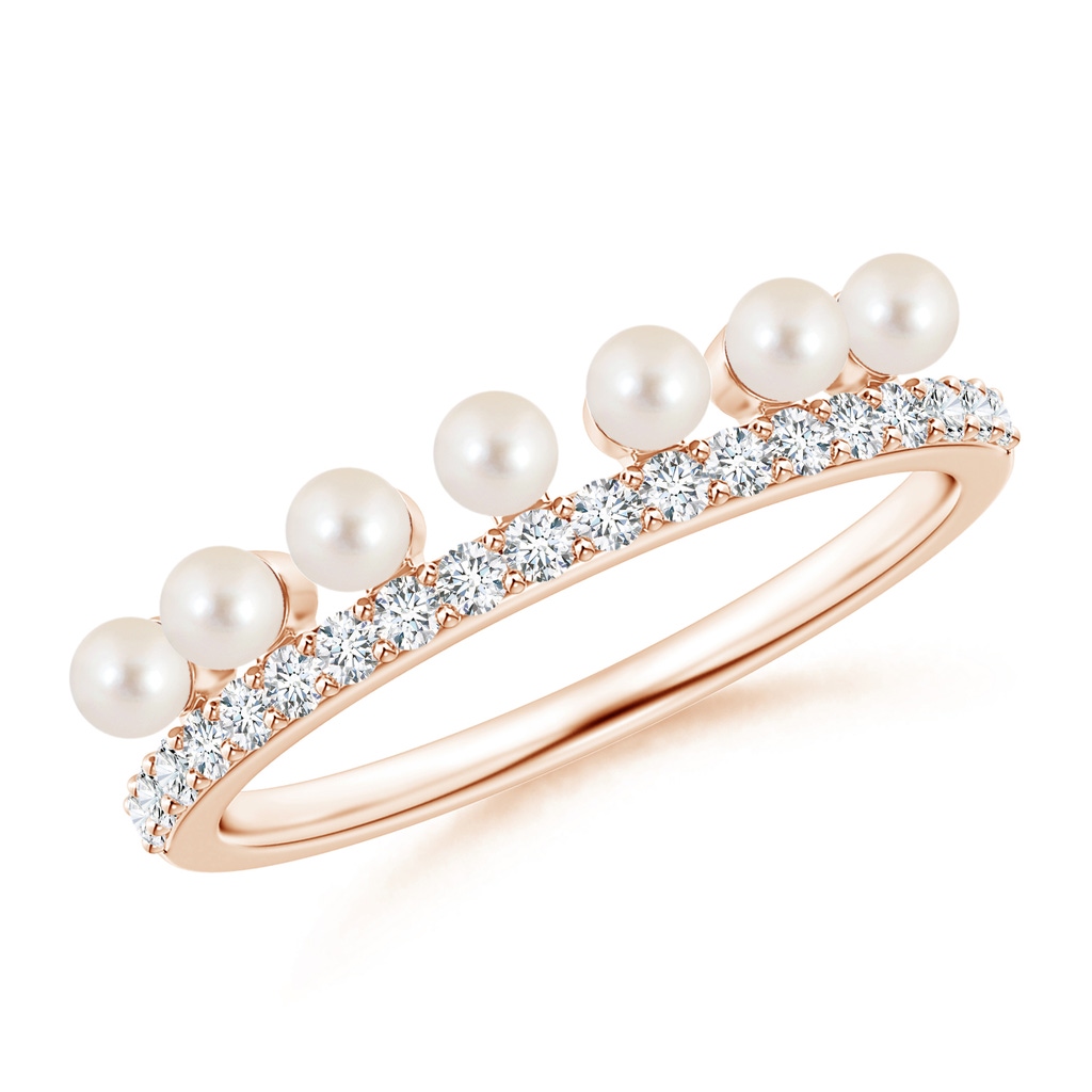 2.5mm AAAA Classic Seven Freshwater Pearl Band with Diamonds in Rose Gold
