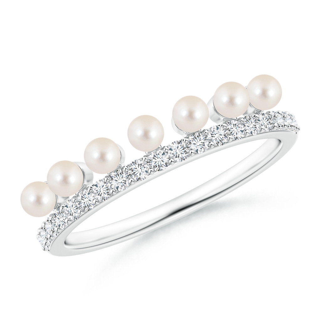 2.5mm AAAA Classic Seven Freshwater Pearl Band with Diamonds in White Gold