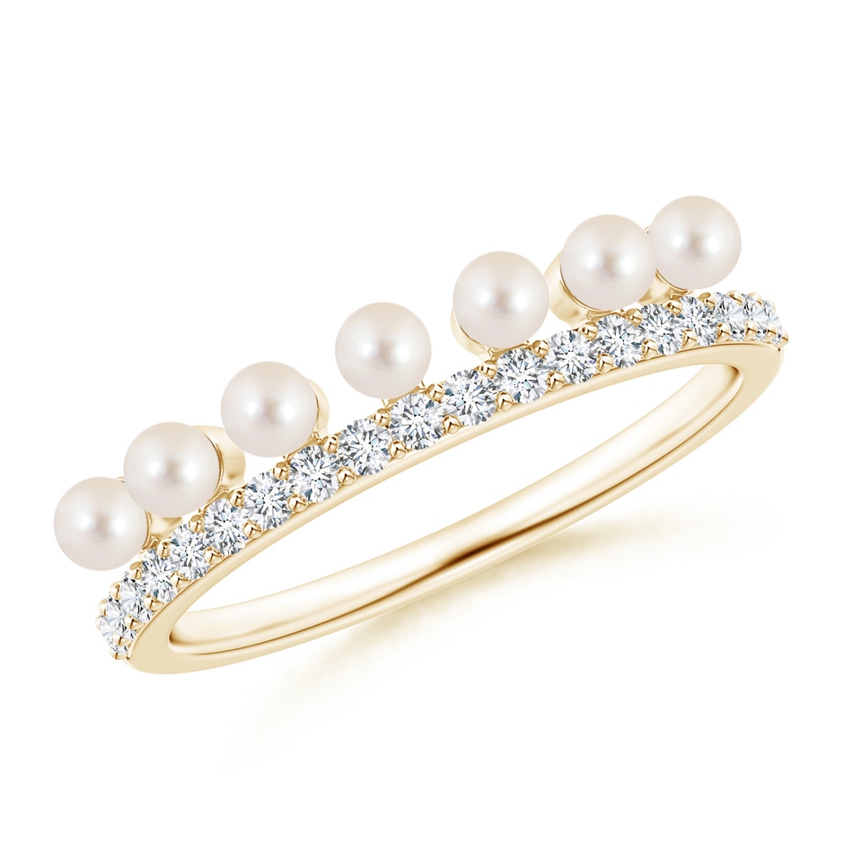 2.5mm AAAA Classic Seven Freshwater Pearl Band with Diamonds in Yellow Gold 