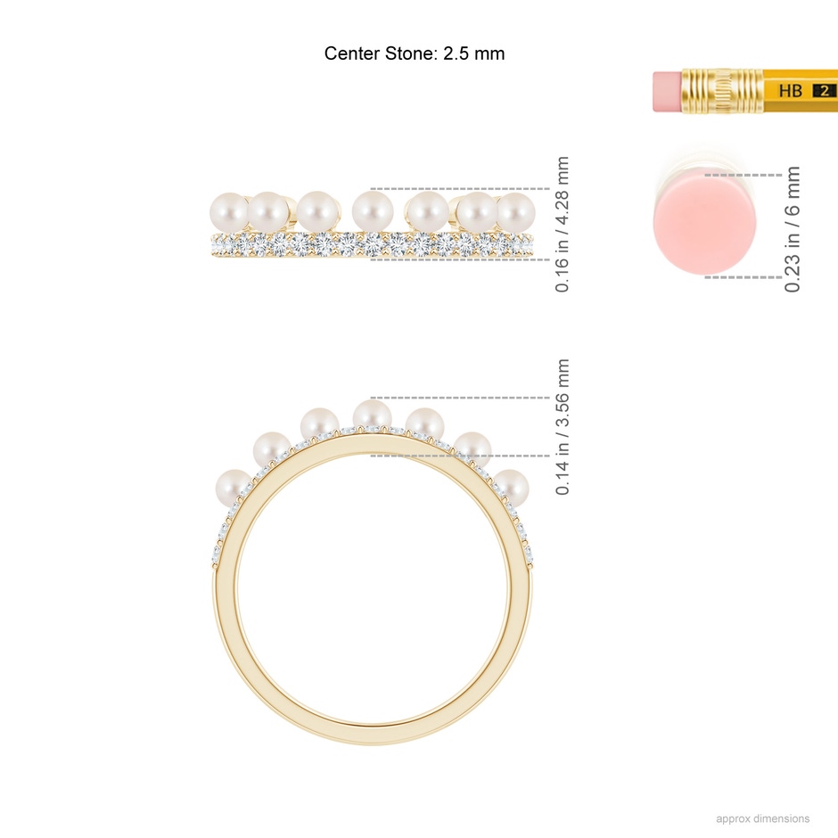 2.5mm AAAA Classic Seven Freshwater Pearl Band with Diamonds in Yellow Gold ruler
