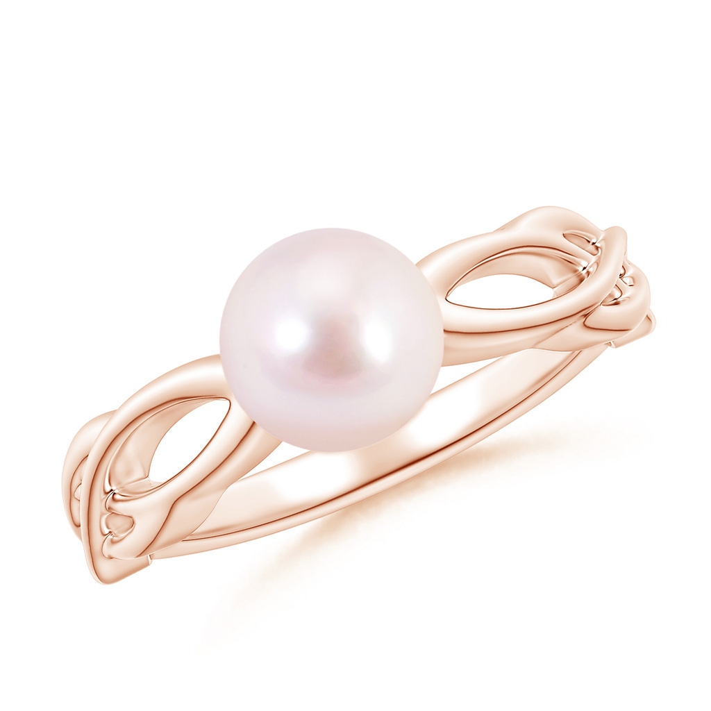 7mm AAAA Japanese Akoya Pearl Interlaced Shank Engagement Ring in Rose Gold