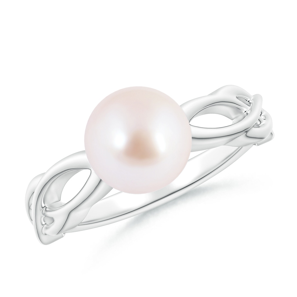 8mm AAA Japanese Akoya Pearl Interlaced Shank Engagement Ring in White Gold