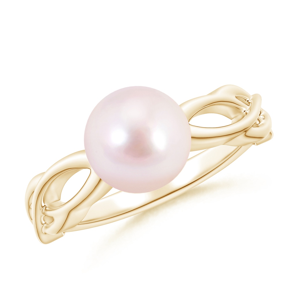 8mm AAAA Japanese Akoya Pearl Interlaced Shank Engagement Ring in Yellow Gold