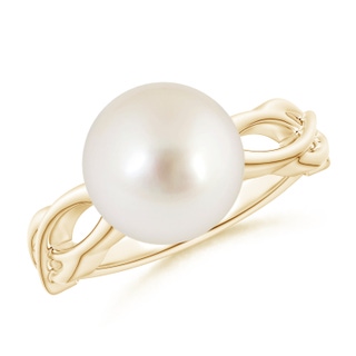 10mm AAAA South Sea Pearl Interlaced Shank Engagement Ring in Yellow Gold