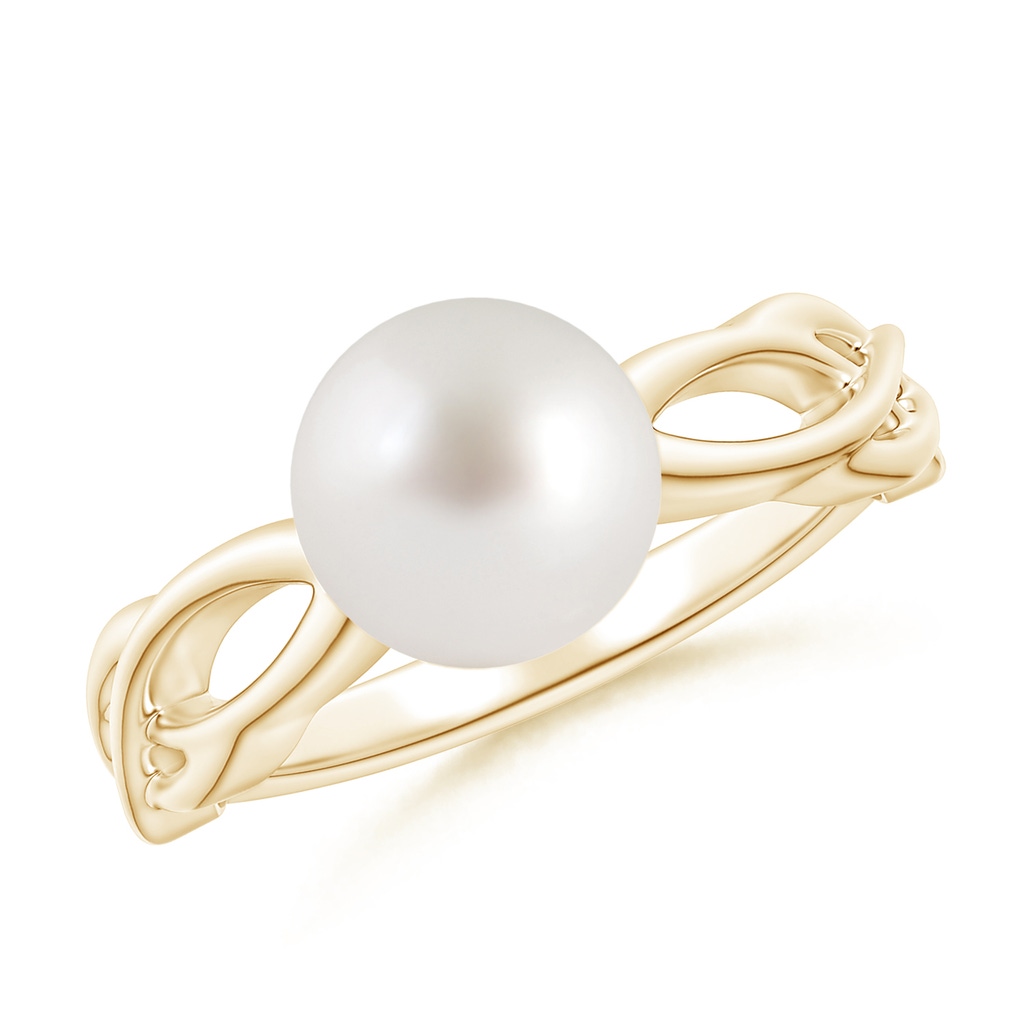 8mm AAA South Sea Pearl Interlaced Shank Engagement Ring in Yellow Gold