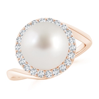 10mm AAA South Sea Pearl & Diamond Halo Bypass Ring in Rose Gold