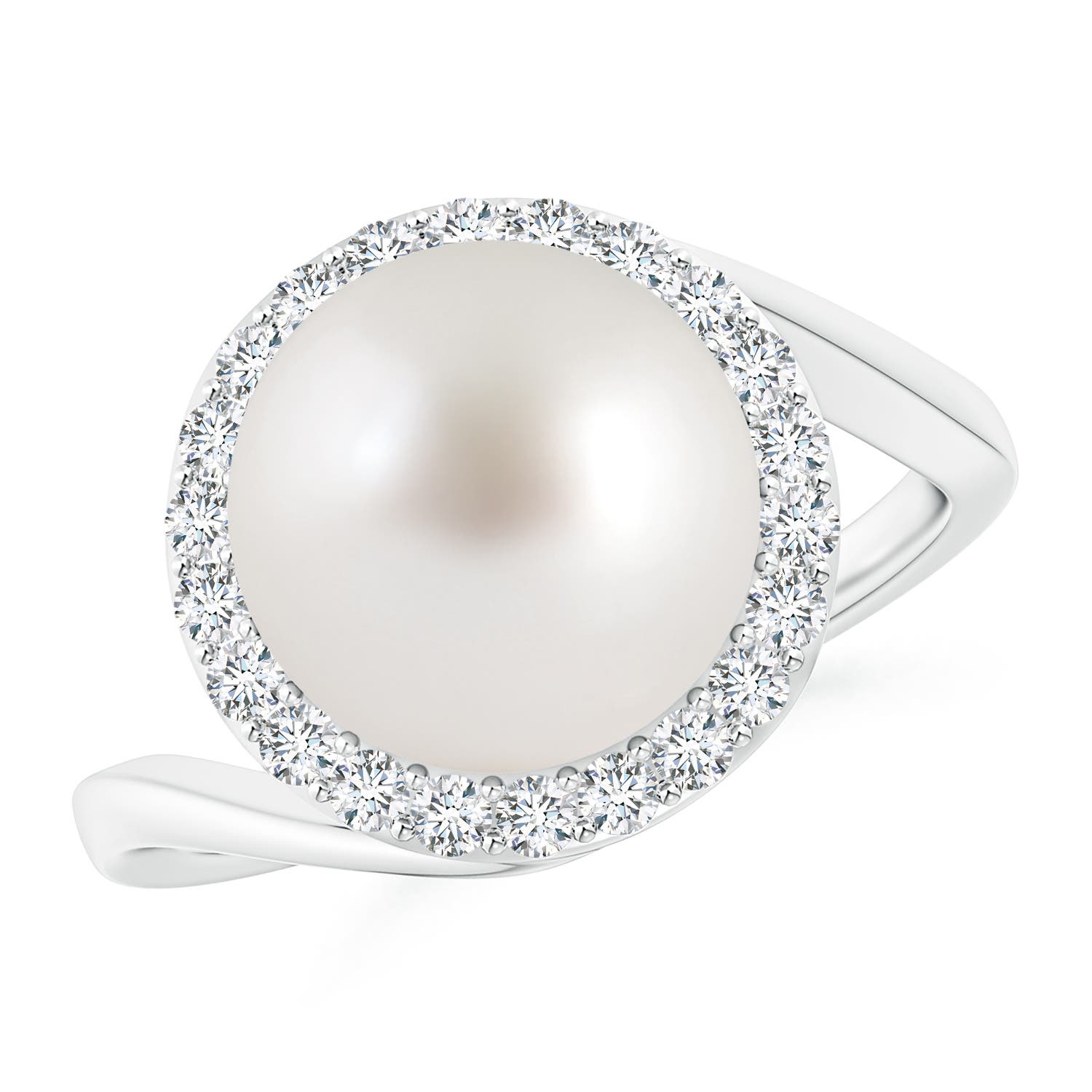 10mm AAA South Sea Pearl & Diamond Halo Bypass Ring in White Gold