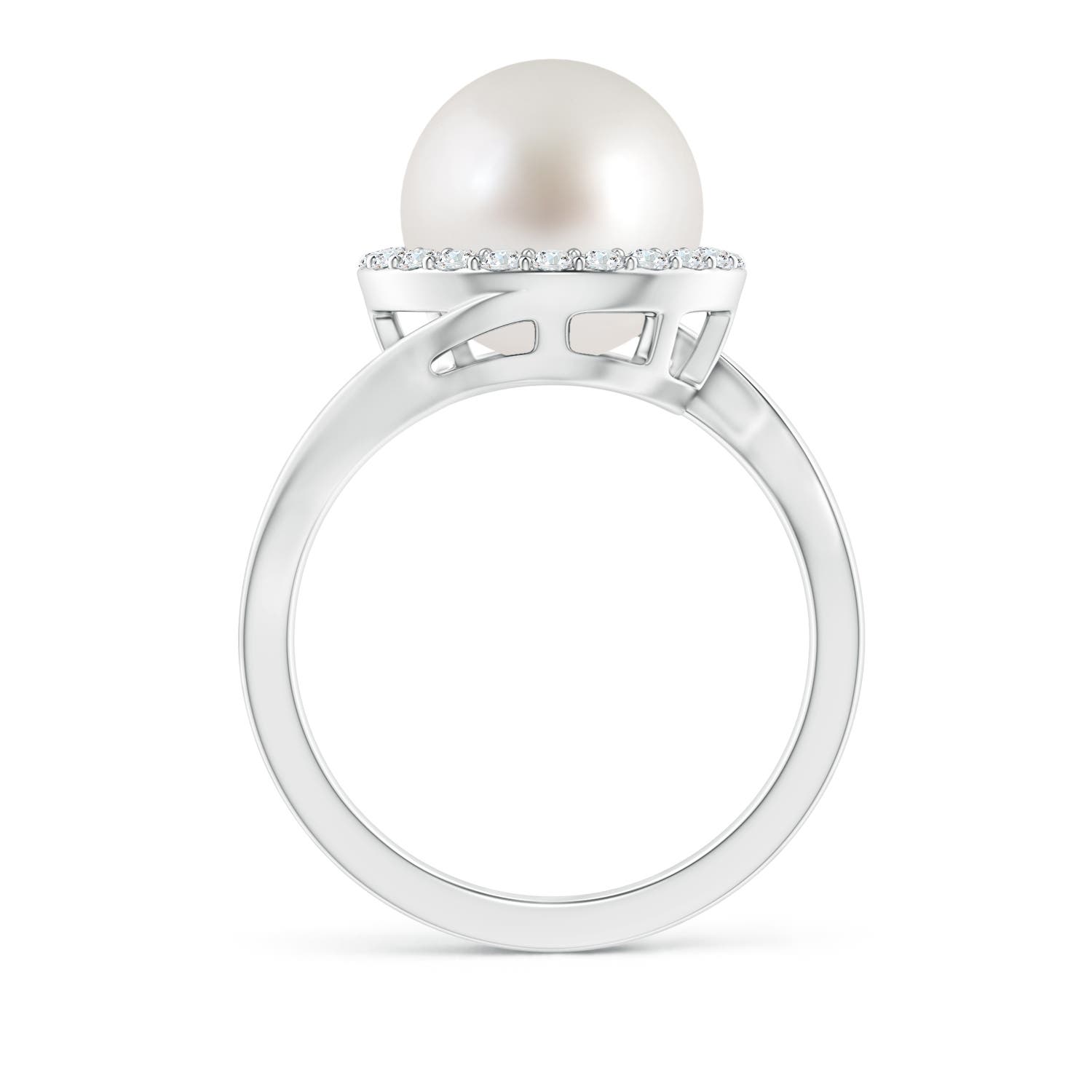 10mm AAA South Sea Pearl & Diamond Halo Bypass Ring in White Gold