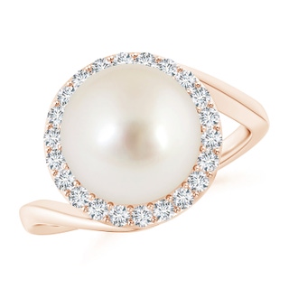 10mm AAAA South Sea Pearl & Diamond Halo Bypass Ring in Rose Gold