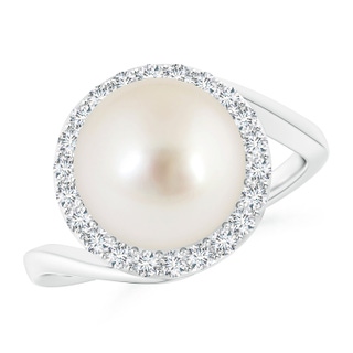 10mm AAAA South Sea Pearl & Diamond Halo Bypass Ring in White Gold