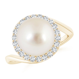 10mm AAAA South Sea Pearl & Diamond Halo Bypass Ring in Yellow Gold