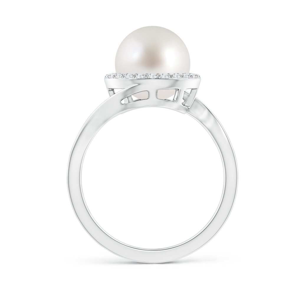 9mm AAA South Sea Pearl & Diamond Halo Bypass Ring in White Gold Side 1