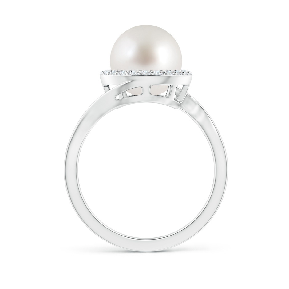 9mm AAA South Sea Pearl & Diamond Halo Bypass Ring in White Gold side 1