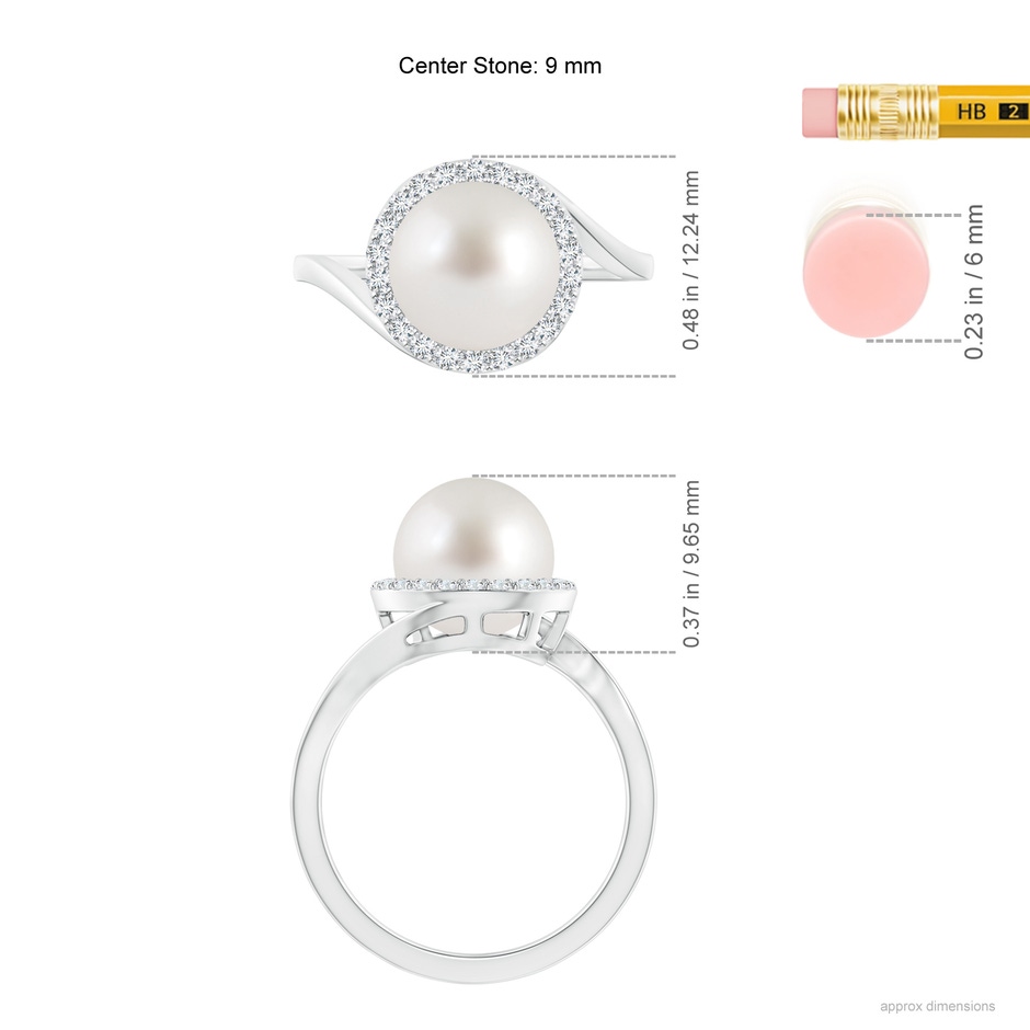 9mm AAA South Sea Pearl & Diamond Halo Bypass Ring in White Gold ruler