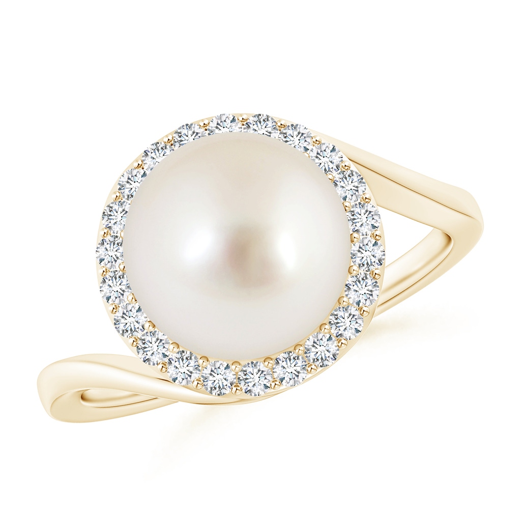 9mm AAAA South Sea Pearl & Diamond Halo Bypass Ring in Yellow Gold