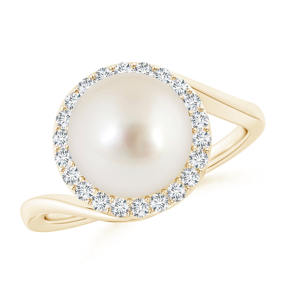 9mm AAAA South Sea Pearl & Diamond Halo Bypass Ring in Yellow Gold 