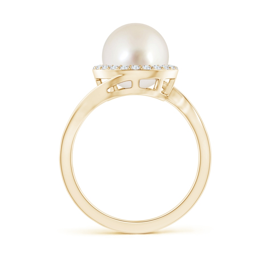 9mm AAAA South Sea Pearl & Diamond Halo Bypass Ring in Yellow Gold side 1