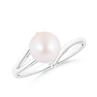 7mm AA Solitaire Japanese Akoya Pearl Bypass Split Shank Ring in P950 Platinum