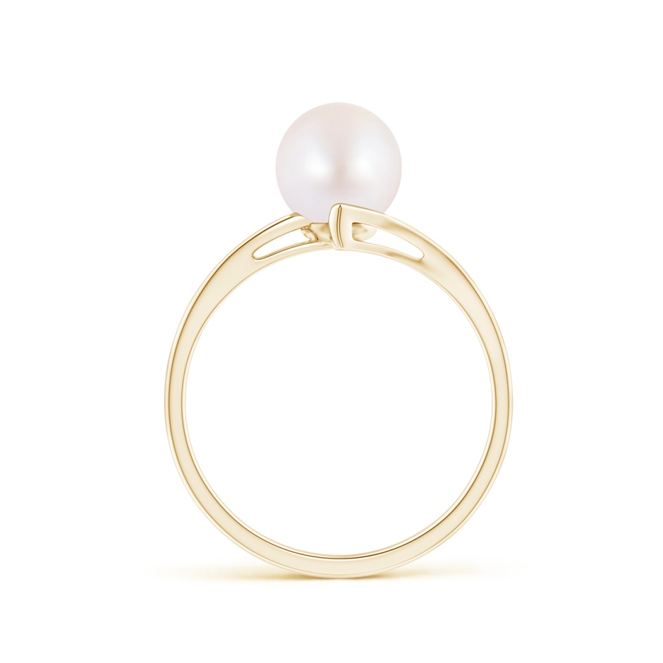 7mm AA Solitaire Japanese Akoya Pearl Bypass Split Shank Ring in Yellow Gold side 1