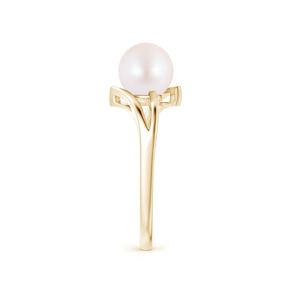 7mm AA Solitaire Japanese Akoya Pearl Bypass Split Shank Ring in Yellow Gold side 2