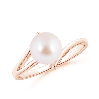 7mm AAA Solitaire Japanese Akoya Pearl Bypass Split Shank Ring in Rose Gold