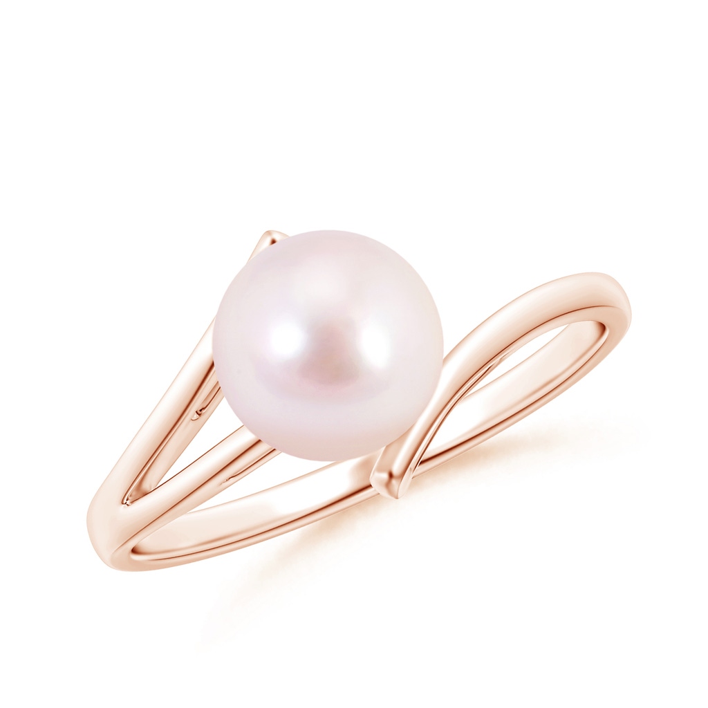7mm AAAA Solitaire Japanese Akoya Pearl Bypass Split Shank Ring in Rose Gold