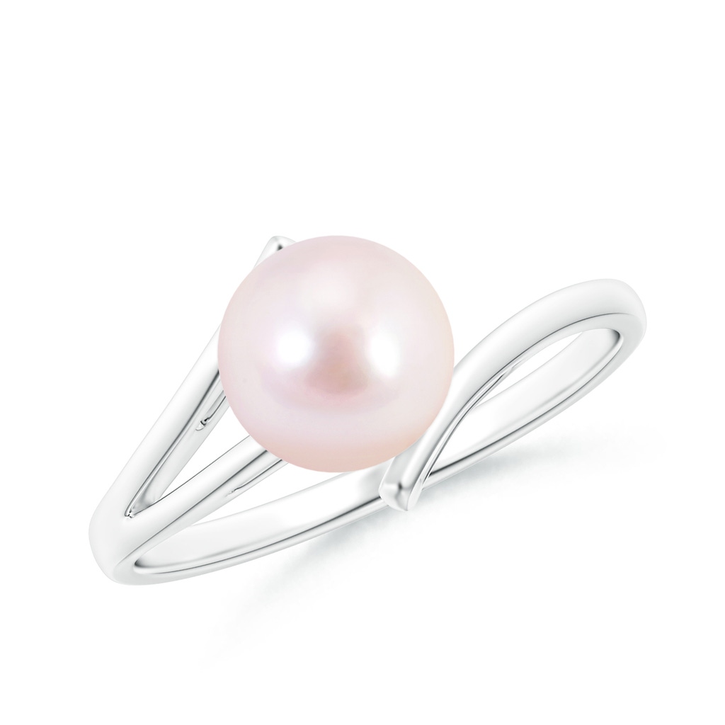 7mm AAAA Solitaire Japanese Akoya Pearl Bypass Split Shank Ring in White Gold