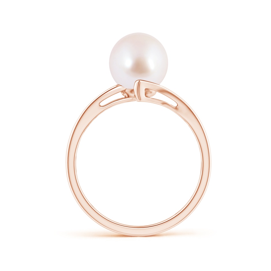 8mm AAA Solitaire Japanese Akoya Pearl Bypass Split Shank Ring in Rose Gold side 1